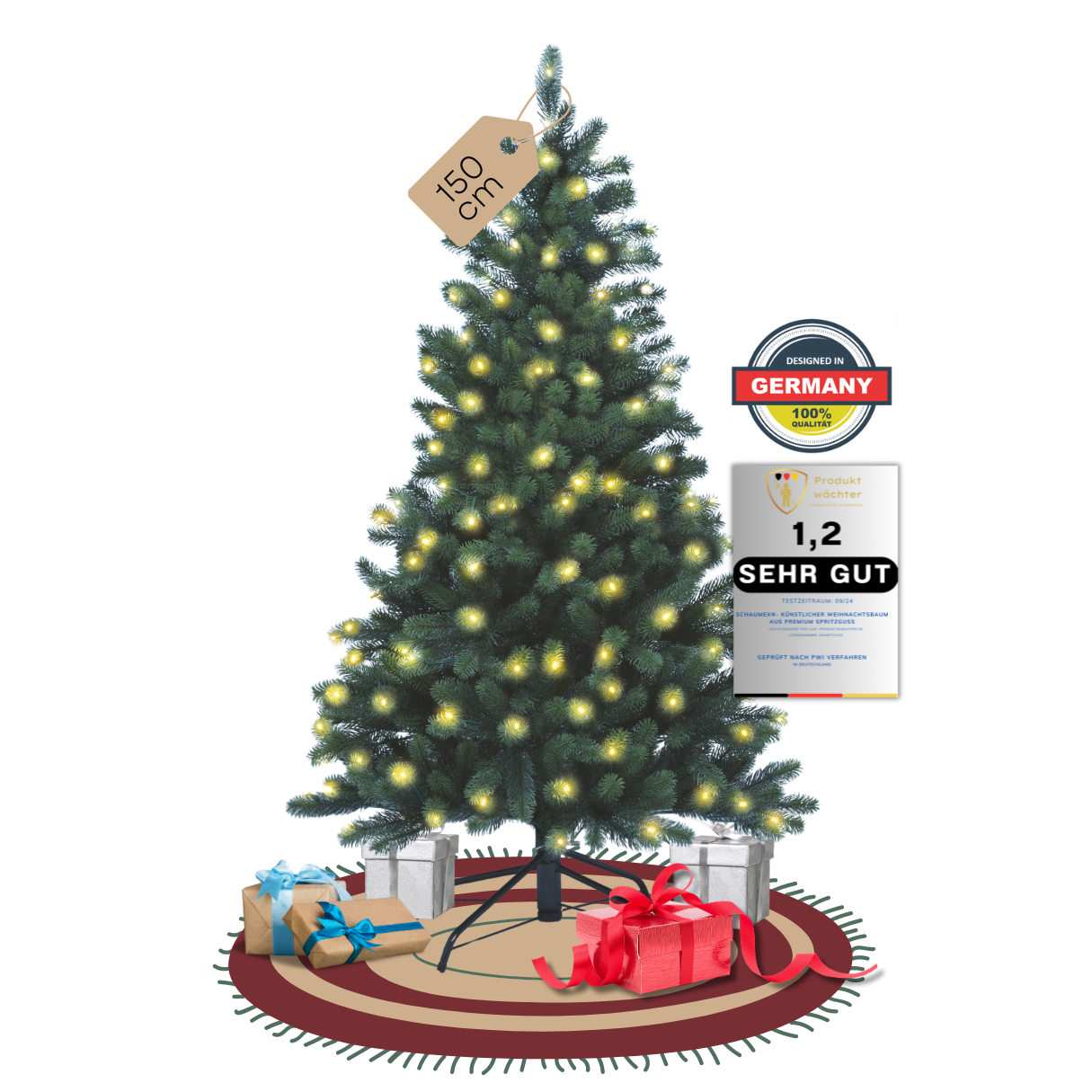 SCHAUMEX Künstlicher Weihnachtsbaum mit LED´s PE-BM150 H:150 cm