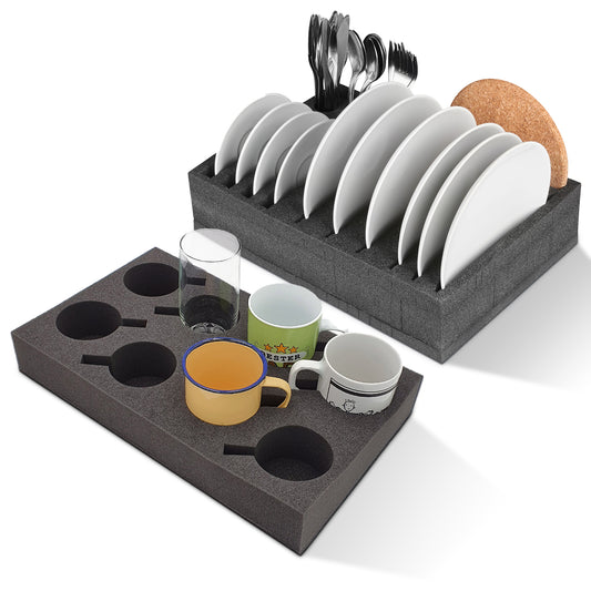 SCHAUMEX® Camping Set - Tellerhalter / Besteckhalter und Tassenhalter XL