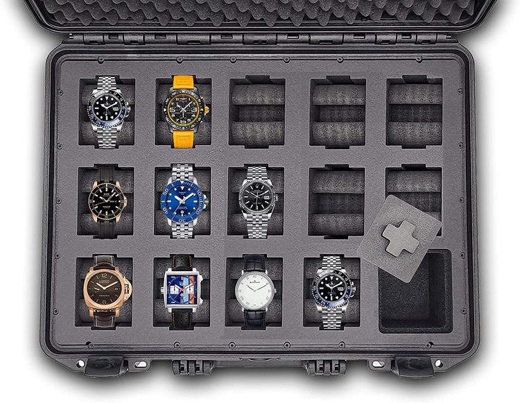 MC-CASES® Uhrenkoffer Transportkoffer für bis zu 14 Uhren - Wasserdicht - Abschließbar - Extrem geschützt -