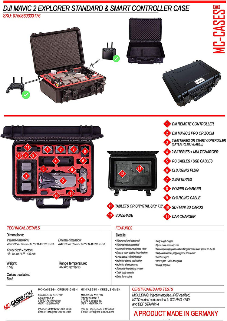 MC-CASES® Koffer für DJI Mavic 2 Pro & Zoom - EXPLORER EDITION - mit viel Platz für Zubehör (Smart Controller + Standard Controller)