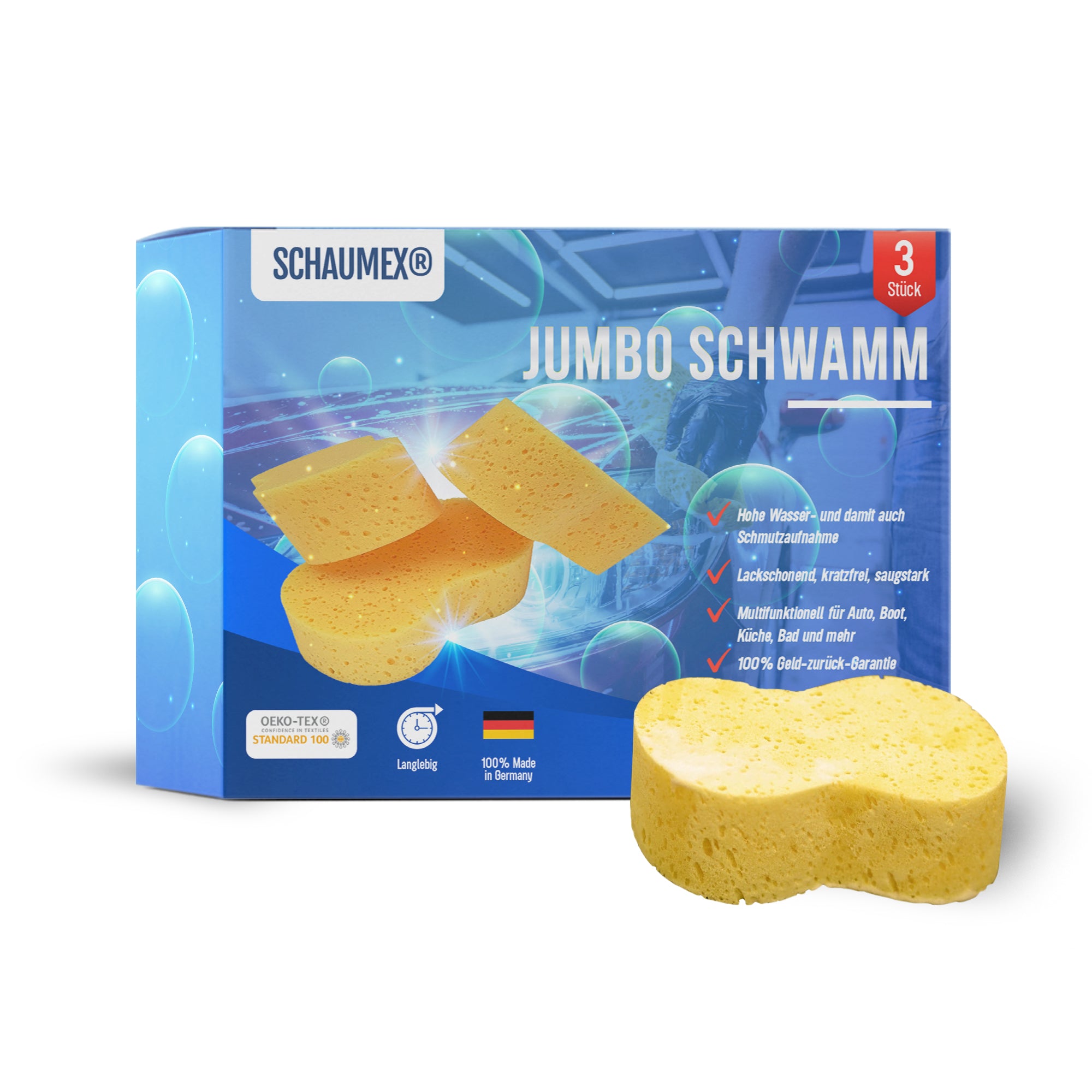 SCHAUMEX® 3er Set Jumbo Autoschwamm – lackschonend, kratzfrei, saugsta