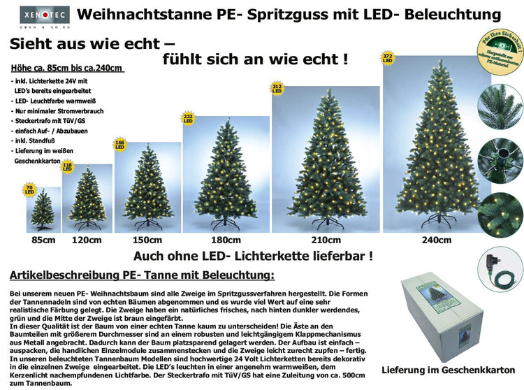SCHAUMEX Künstlicher Weihnachtsbaum - Höhe: 120cm mit LED Beleuchtung aus Premium Spritzguss ( PE-BM120 )