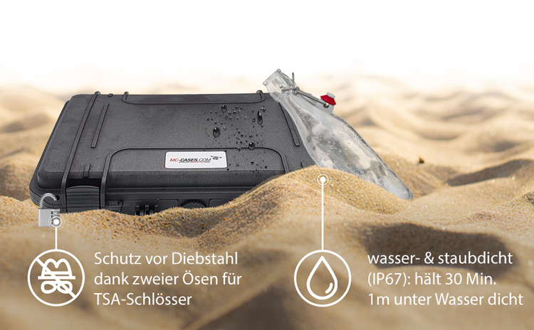 MC-CASES® Uhrenkoffer Transportkoffer für bis zu 14 Uhren - Wasserdicht - Abschließbar - Extrem geschützt -