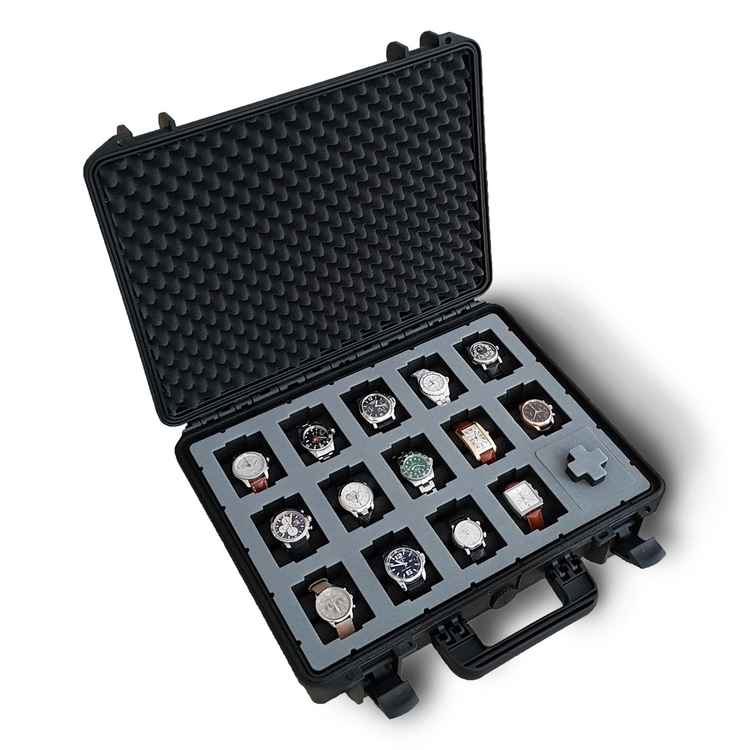 MC-CASES® Uhrenkoffer Transportkoffer für bis zu 14 Uhren - Wasserdicht - Abschließbar - Extrem geschützt -
