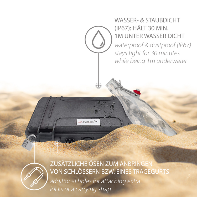 MC-CASES® Uhrenkoffer Transportkoffer für bis zu 14 Uhren - Wasserdicht - Abschließbar - Extrem geschützt -