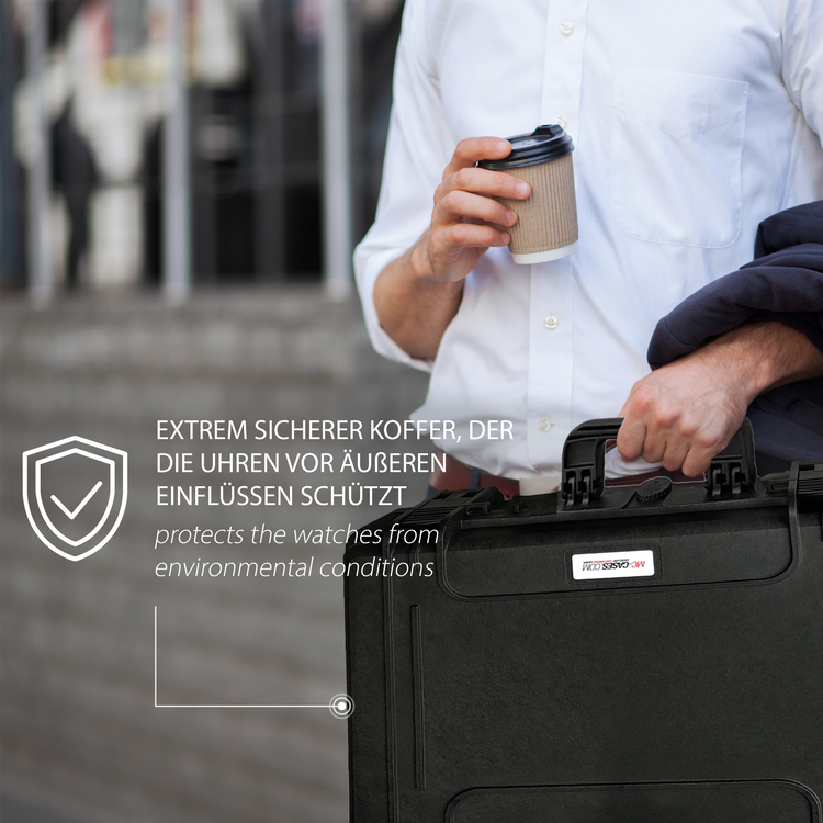 MC-CASES® Uhrenkoffer Transportkoffer für bis zu 14 Uhren - Wasserdicht - Abschließbar - Extrem geschützt -