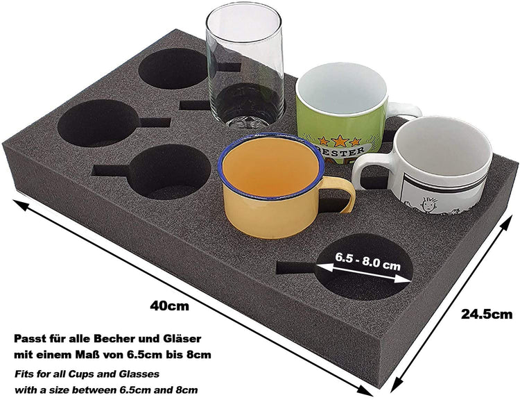 2 x Tassenhalter Glashalter Gläserhalter Platz für bis zu 8 Stück - Schaumstoff für Camping Wohnwagen Wohnmobile Boote Schiffe