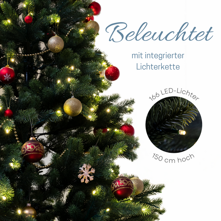 SCHAUMEX Künstlicher Weihnachtsbaum mit LED Beleuchtung aus Premium Spritzguss - Höhe: 150cm ( PE-BM150 )