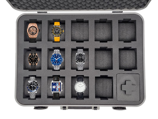 MC-CASES® Uhrenkoffer Transportkoffer für bis zu 14 Uhren - Luxury Line - Aluminium Koffer - Handgemacht