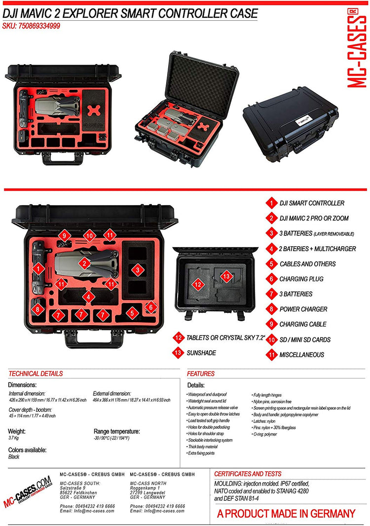 MC-CASES® Koffer für DJI Mavic 2 Pro/Zoom und Smart Controller - Explorer Edition - Platz für bis zu 9 Akkus