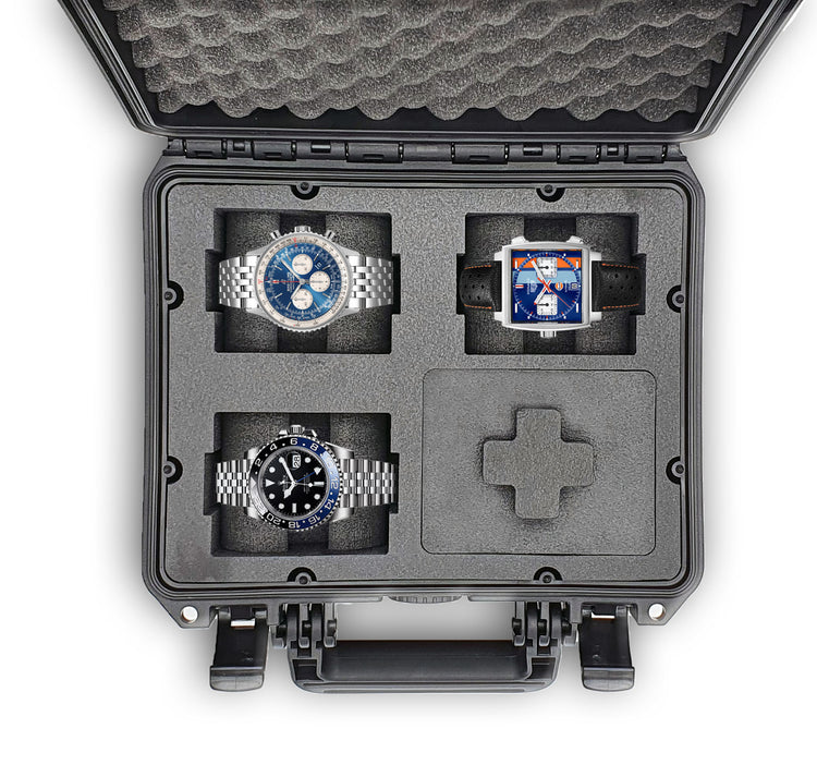 MC-CASES ® Uhrenkoffer Transportkoffer für bis zu 4 Uhren - Reisekoffer - Wasserdicht - Abschließbar - Perfekt für Reisen - Extrem geschützt -