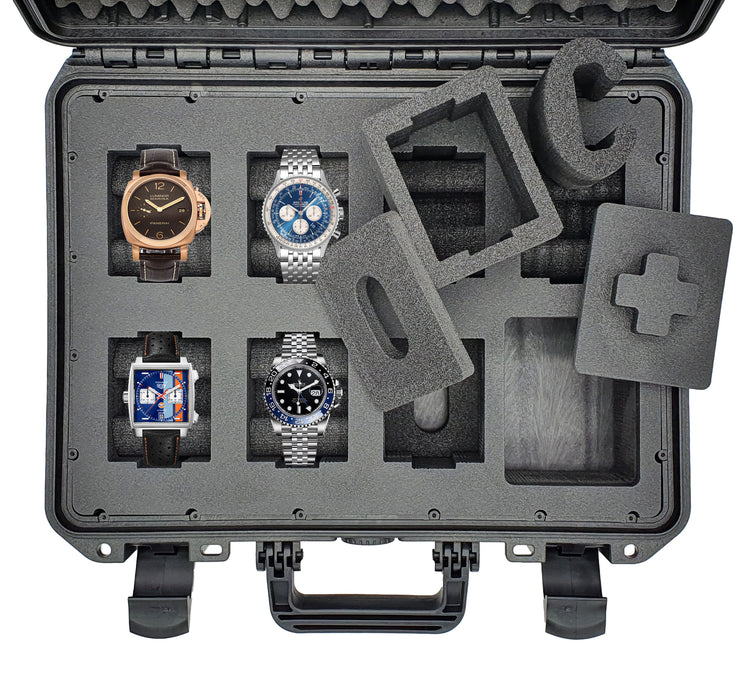 MC-CASES® Uhrenkoffer Transportkoffer für bis zu 8 Uhren - Wasserdicht - Abschließbar - Extrem geschützt -