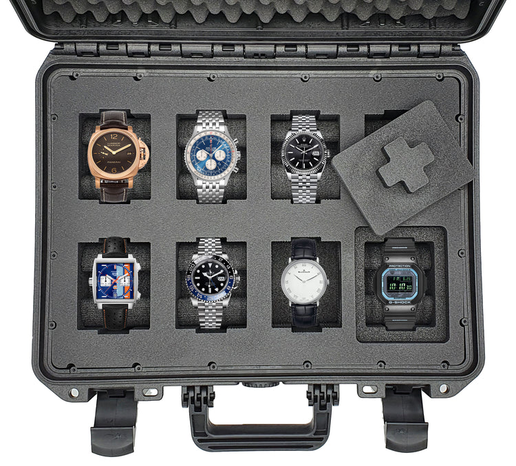 MC-CASES® Uhrenkoffer Transportkoffer für bis zu 8 Uhren - Wasserdicht - Abschließbar - Extrem geschützt -