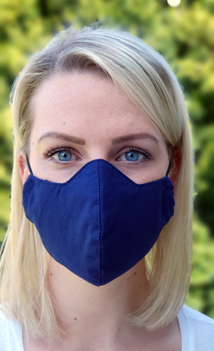 Behelfs- Mund und Nasenmasken aus 100% Baumwolle - 3 Lagen - Farbe: Navy Blue