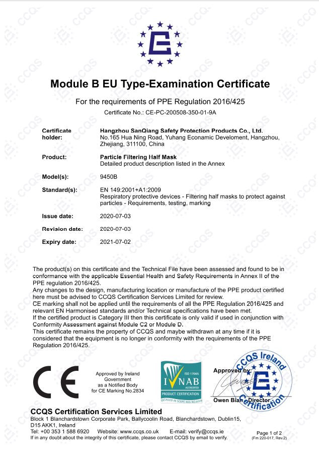 FFP2 Mundschutz Maske offiziell EU zertifiziert - CE 2016/425 (Ab 10 Stück)